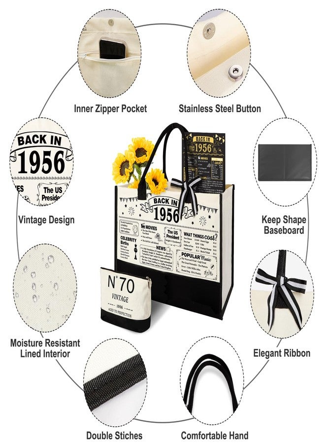 YeohJoy 70th Birthday Gifts for Women Canvas Tote Bag Travel Gear, Unique 70 Years Old Gifts for Wife Mom Sister Aunt Friends Her, Vintage N°70 Handbag & Cosmetic Bag & Back in 1956 Poster - Image 2